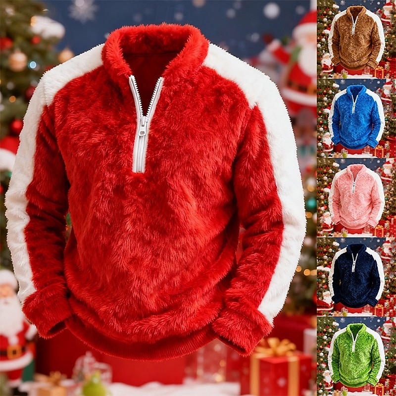 Per uomo Maglia Felpa in pile Felpa con zip corta Nero Rosa Rosso Blu Marrone Colletto Mao Semplice Patchwork Blocco di colore Sport & Outdoor Casuale Quotidiano Natale Streetwear Cool Inverno del 2026 a $28.99 –P1