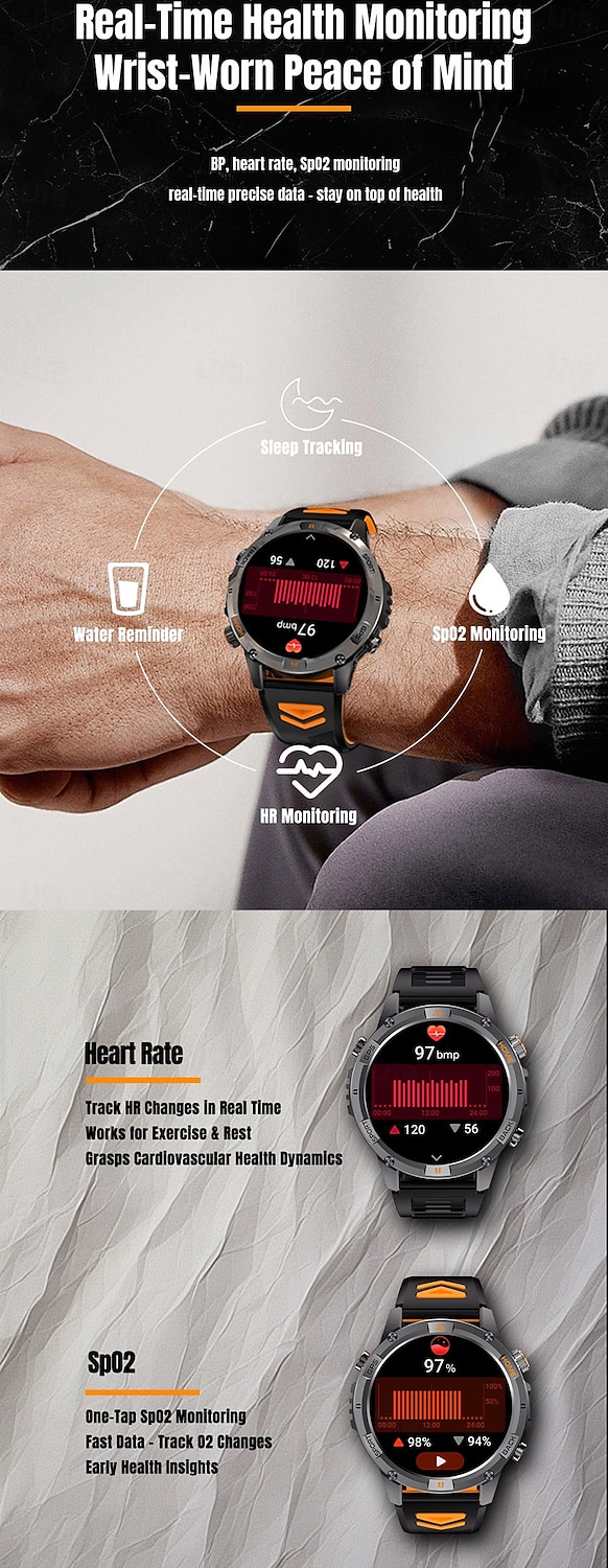 ساعة ذكية 2025 بنظام تحديد المواقع العالمي (GPS) بشاشة 1.46 بوصة مزودة ببوصلة ومصباح يدوي وبلوتوث ومكالمات وبطارية 580 مللي أمبير في الساعة ومقاومة للماء وتتبع اللياقة البدنية وساعة رياضية ذكية 2025 - $51.99 –P12