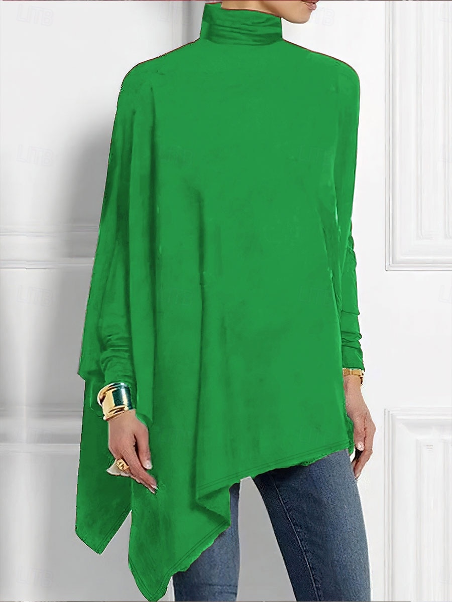 Женская футболка однотонная элегантная модная повседневная с длинным рукавом горловина-лодочка длинные топы повседневные ассиметричная черный красный синий фиолетовый зеленый осень зима 2026 - $25.99 –P4