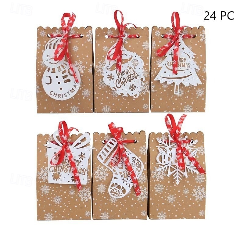 24 коробки для рождественских угощений, конфеты, пряничный домик, мини-коробка для рождественской вечеринки, небольшой картонный подарочный контейнер для рождественских угощений, печенья, сладостей, 2025 - $18.99 –P7