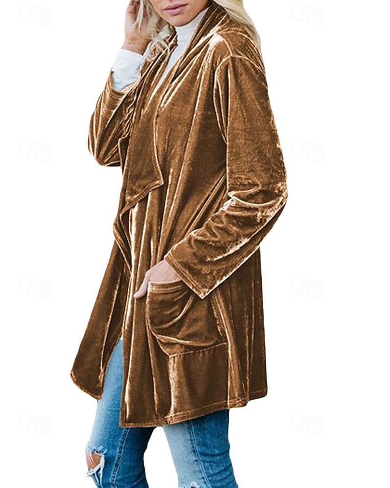 Γυναικεία Καμπαρντίνα Velvet Blazers Διατηρείτε Ζεστό Άνετο Ασυμμετρικό Ανοικτό Μπροστά Ενεργό Μοντέρνα Σκέτο Πάρτι Πάρτι / Βράδυ Εκδήλωση / Πάρτι Causal Κανονικό Μακρύ Χωρίς Γιακά Κανονικό 2026 - $31.99 –P6