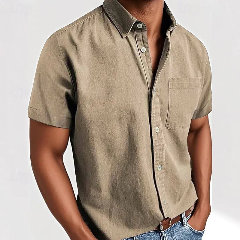 Homens Camisa Social Camisa casual camisa de botão Preto Branco Rosa Vermelho Azul Marinha Manga Curta Tecido Lapela Casual Diário Bolso frontal Roupa Elegante Moda Casual de 2026 por $21.99 –P7