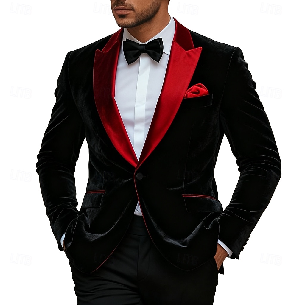 Herre Blazer jakke ملابس السهرة للرجال Formell Bryllup Jul Lomme Jul Fest Høst vinter Alle årstider Fløyel Ensfarget Grunnleggende Enkelt Brystet Enn-knapp Blazer Svart 2025 - $79.99 –P2