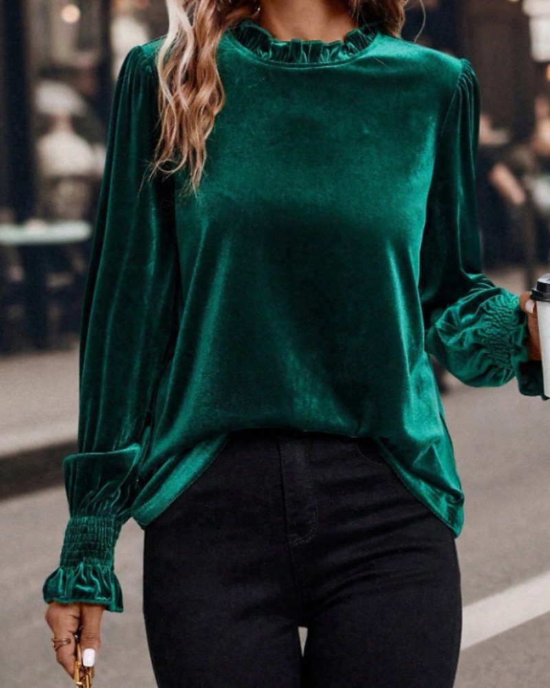 Per donna Velluto Elegant Elegante Blusa Arricciato Semplice Vintage Elegante Manica Lunga Girocollo Top Regolari Quotidiano Ferie Uscire Blu Verde militare Verde Rosa Autunno Inverno del 2026 a $12.99 –P11
