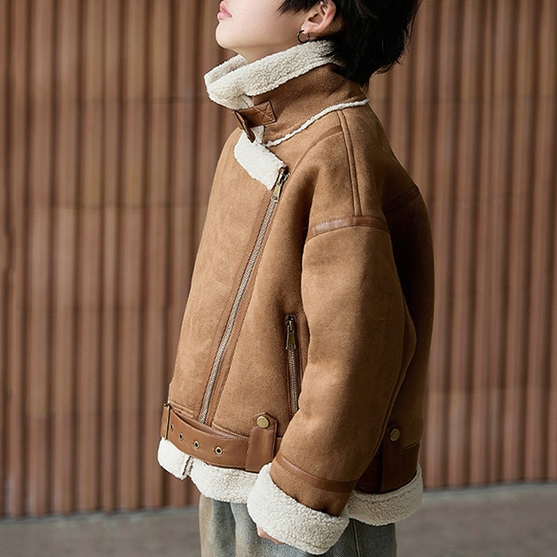 Kinder Jungen Jacke aus Wildlederimitat Fleecejacke Jacke Oberbekleidung Einfach Langarm Reißverschluss warm halten Winddicht Mantel Täglich Mode Lässig Kamel Braun Herbst Winter 4-12 Jahre 2026 - $55.99 –P3