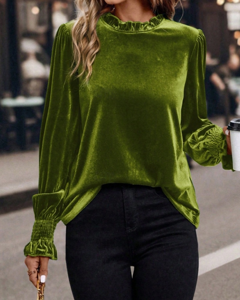 Per donna Velluto Elegant Elegante Blusa Arricciato Semplice Vintage Elegante Manica Lunga Girocollo Top Regolari Quotidiano Ferie Uscire Blu Verde militare Verde Rosa Autunno Inverno del 2026 a $12.99 –P3