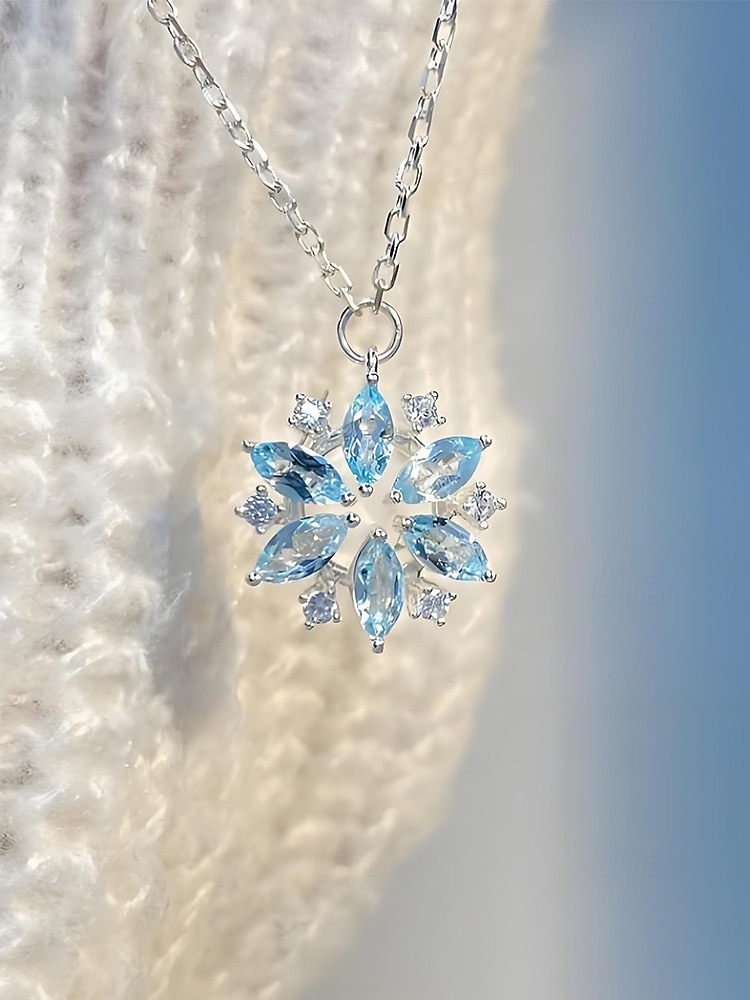 dames sneeuwvlok hanger ketting met blauwe kristallen, elegante winter sieraden voor kerstfeestjes en vakantiecadeaus 2026 - $5.99 –P1