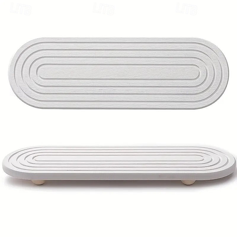 Bandeja de piedra absorbente para encimeras de cocina y baño: escurridor de fregadero de secado rápido con patas de madera, superficie de lufa natural, organizador de desagüe multiusos, artículo 2026 - $21.99 –P6