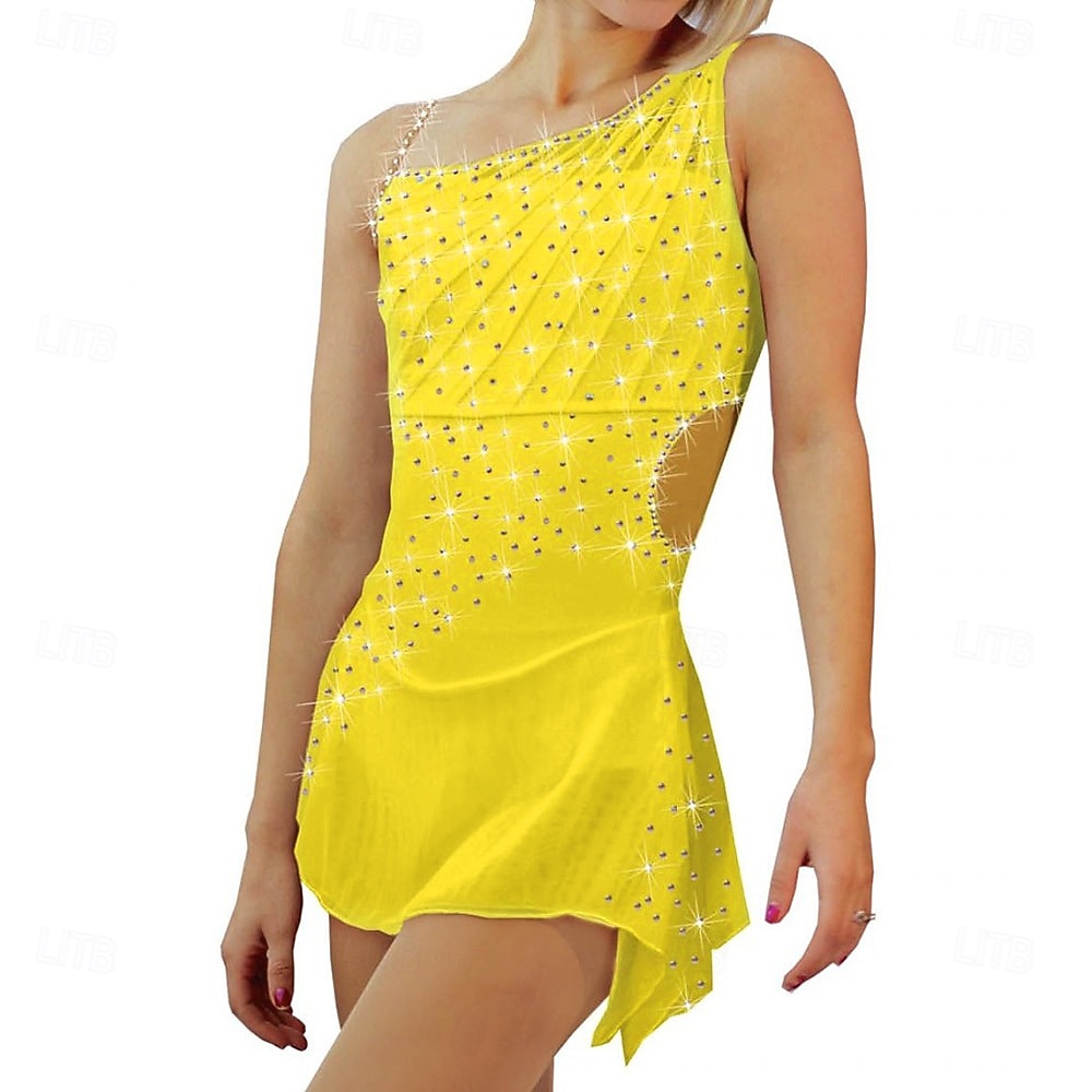 Rochie de Patinaj Artistic Pentru femei Fete Πατινάζ στο πάγο Rochii Ținute Negru Alb Galben Spandex Înaltă Elasticitate Antrenament Competiție Ținută Patinaj Peteci Cristale / Strasuri Fără manșon 2026 - $165.99 –P2