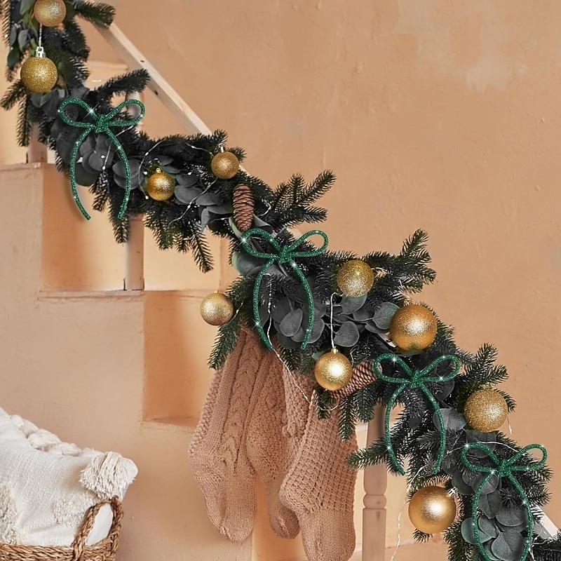 6 stk. julesløyfedekorasjon champagne gull glitrende strass-sløyfe med metalltrådsbånddekorasjon egnet for juletrepynt blomstergirlander gaveemballasje 2025 - $14.99 –P10