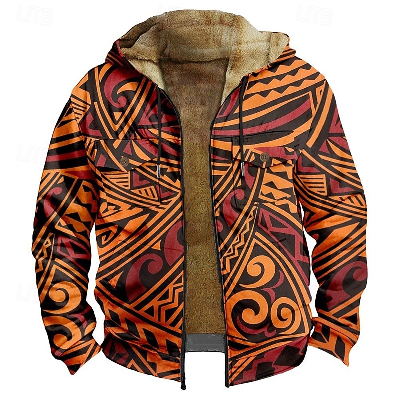 Men's Graphic Hoodie Jacket Fashion Ethnic Casual Long Sleeve Hooded Outdoor Sports Outdoor Going out Light Brown Dark orange Red Orange Brown Pocket Print Fleece Winter Designer S M L XL 2XL 3XL 2026 - $57.99 –P1