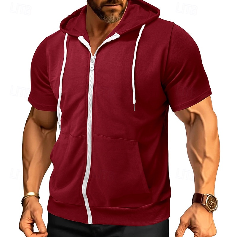 Men's Hoodie Full Zip Hoodie Black Pink Wine Purple Fuchsia Hooded Plain Drawstring Pocket Sports & Outdoor Daily Holiday Polyester Streetwear Basic Casual Summer Spring Clothing Apparel Hoodies 2026 - $36.99 –P1