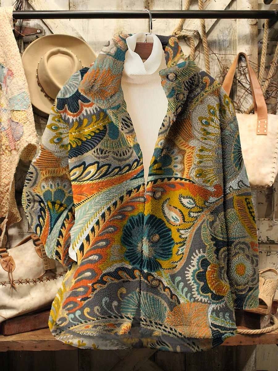 Dam Kavaj Håller värmen Bekväm Knappar Vintage Mode Modern Ledigt Blommig Semester Hem Ledigt Dagligen Normal Hög krage Normal Långärmad Ytterkläder Gul Purpur Orange Höst Vinter 2025 - $38.99 –P2