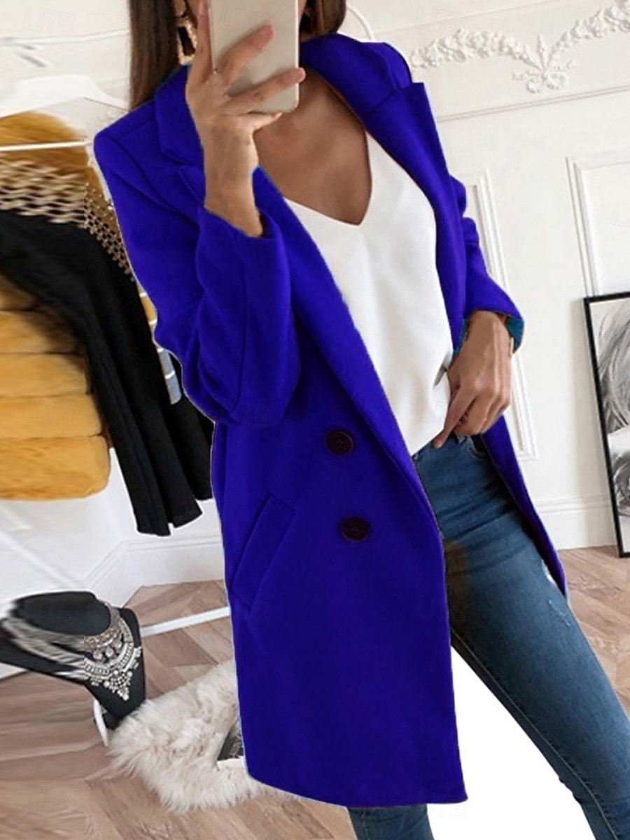 Dames Winterjas Comfortabel Ademend Zak Knop Casual Effen Vakantie Straat Casual Alledaagse kleding Enkele rij knopen Lang Strijkijzer Normale pasvorm Lange mouw bovenkleding Zwart Geel Rood Lente 2026 - $28.99 –P6