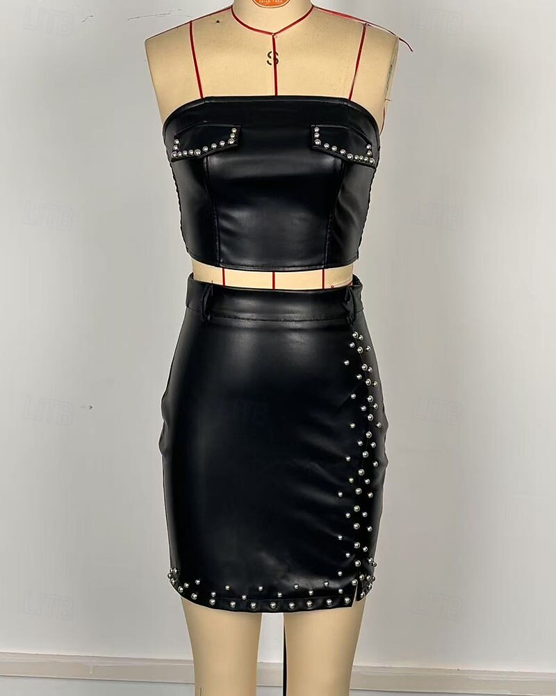 Dames Actief Modieus Streetwear Rok Sets Bolero Top Mouwloos Schouderafhangend Effen Kleur Lapwerk Sierstenen Buiten Vakantie Dagelijks Zwart Bruin Herfst Normale pasvorm 2025 - $45.99 –P5