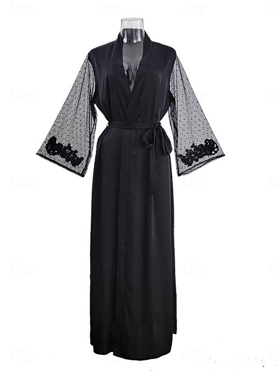 Dames Gewaad Casual Comfortabel Heldere kleur Veters Huis Dagelijks Lange mouw V-hals Zwart Wit Wijn Zomer Lente Herfst Normale pasvorm 2026 - $29.99 –P7