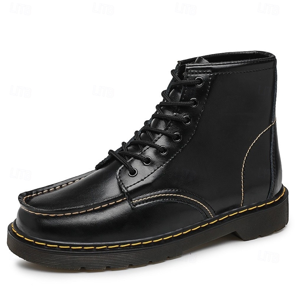 Botas de trabalho masculinas de couro bordô com cadarço, botas de combate vintage casuais de cano curto, duráveis para atividades ao ar livre &sapatos de uso diário de 2026 por $59.99 –P13