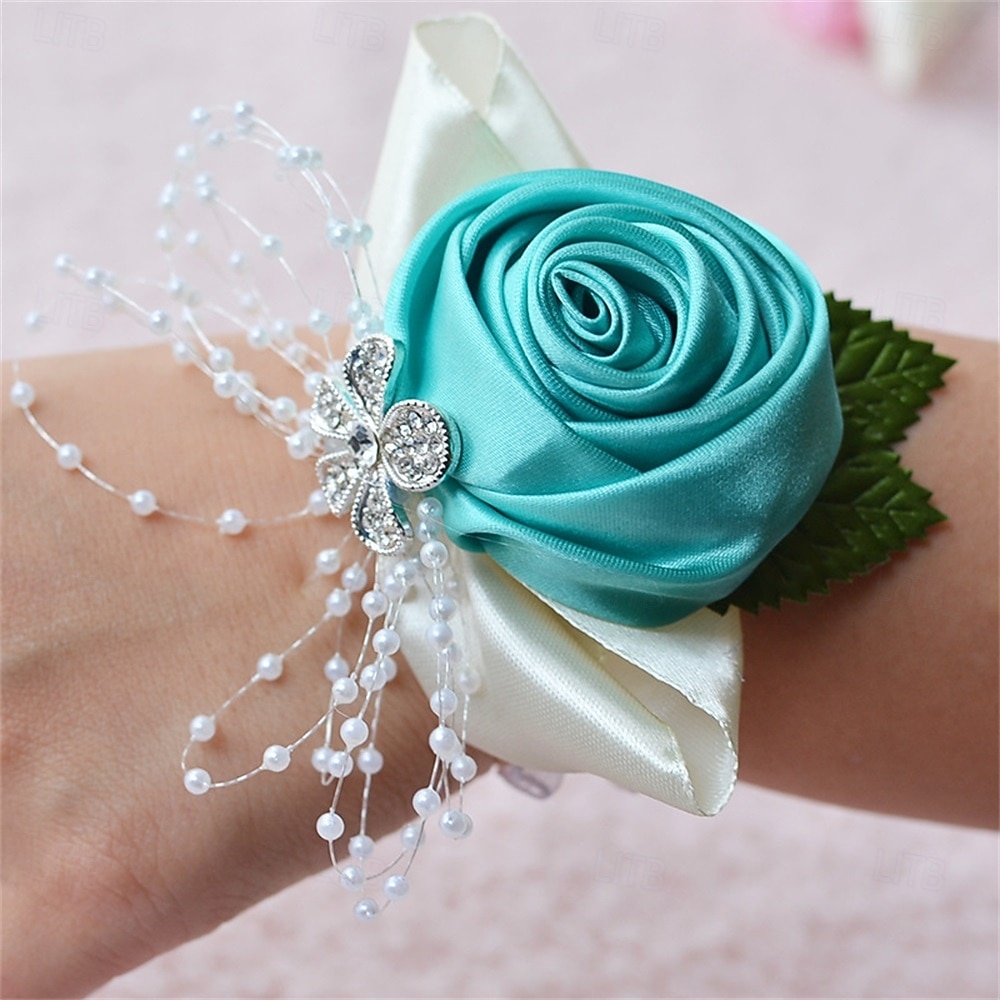 Fiori da polso da sposa Braccialetto floreale Matrimonio / Evento / Festa Perline / Raso / Tessuti Floreale del 2025 a $14.99 –P11