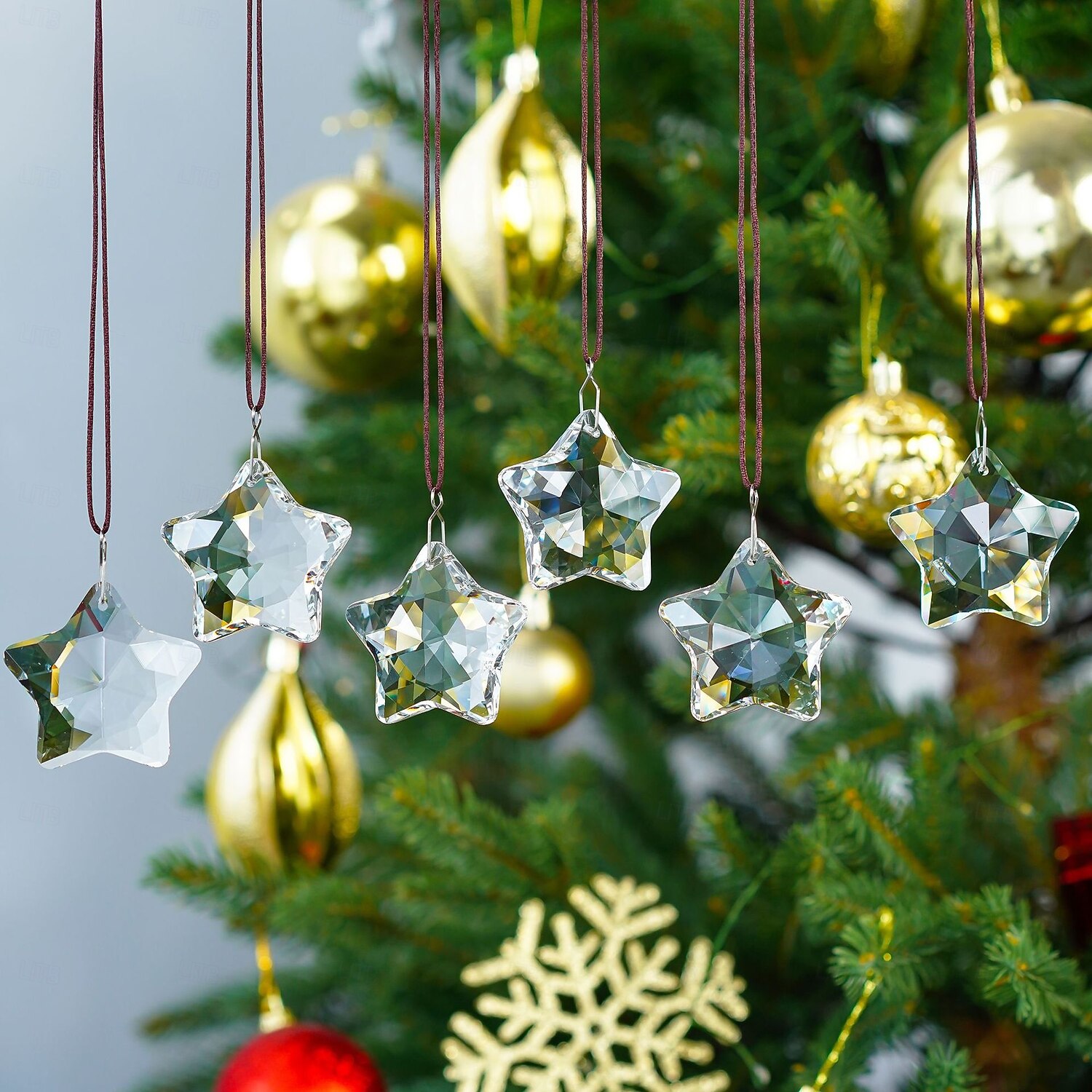 Conjunto de 6 enfeites de Natal em vidro transparente facetado em formato de estrela, ideais para centros de mesa, captadores de luz solar e decoração de cristal para árvores de Natal, janelas, de 2026 por $25.99 –P2