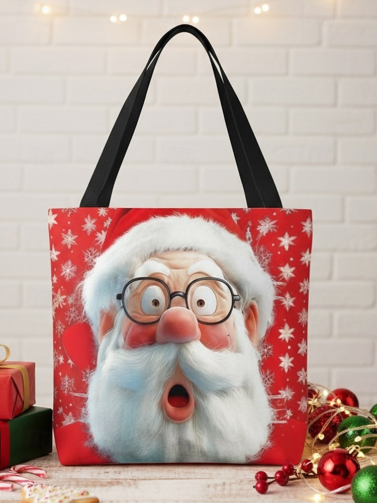 borsa tote natalizia da donna – design di Babbo Natale con albero di Natale festivo e fiocchi di neve, divertente e stravagante, regalo perfetto per le feste di Natale, le festività invernali e lo shopping del 2026 a $14.99 –P6
