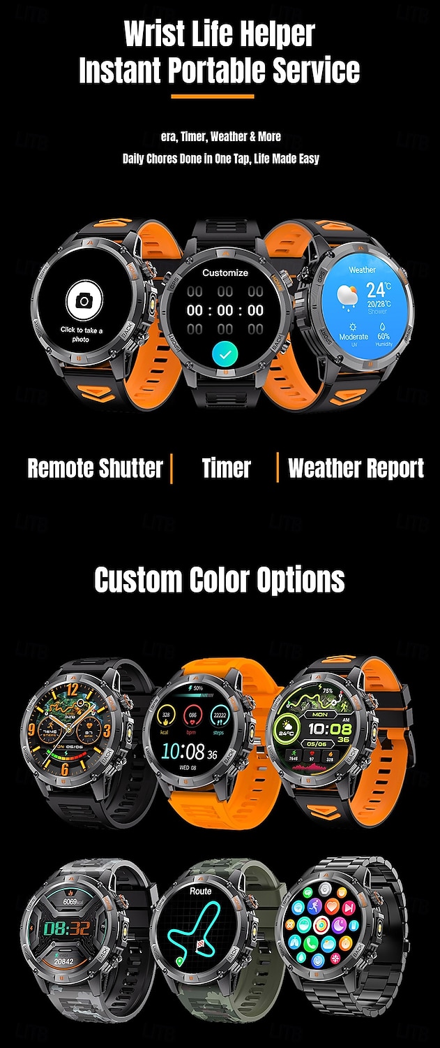 ساعة ذكية 2025 بنظام تحديد المواقع العالمي (GPS) بشاشة 1.46 بوصة مزودة ببوصلة ومصباح يدوي وبلوتوث ومكالمات وبطارية 580 مللي أمبير في الساعة ومقاومة للماء وتتبع اللياقة البدنية وساعة رياضية ذكية 2025 - $51.99 –P16