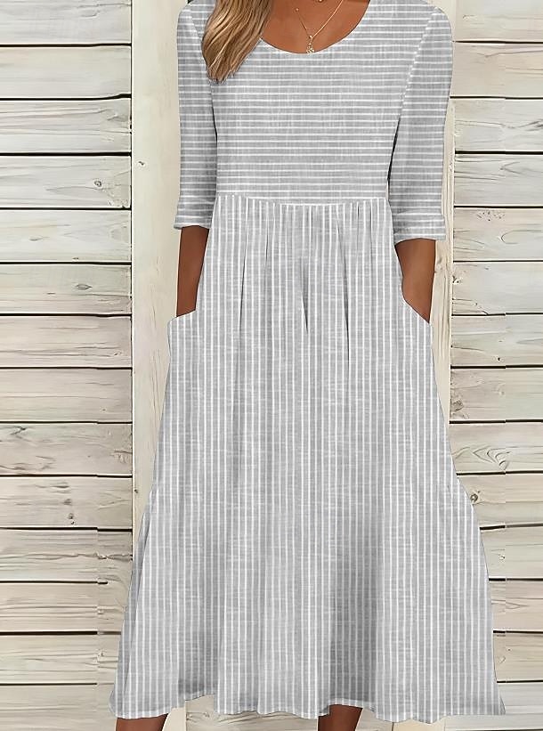 Femmes Robe Midi Robe Décontractée Robe trapèze Élégant Occasionnel Quotidien Vacances Coupe Ample Rayure Manche Courte Col ras du cou Gris Bleu clair Été Printemps de 2026 ? $12.99 –P2
