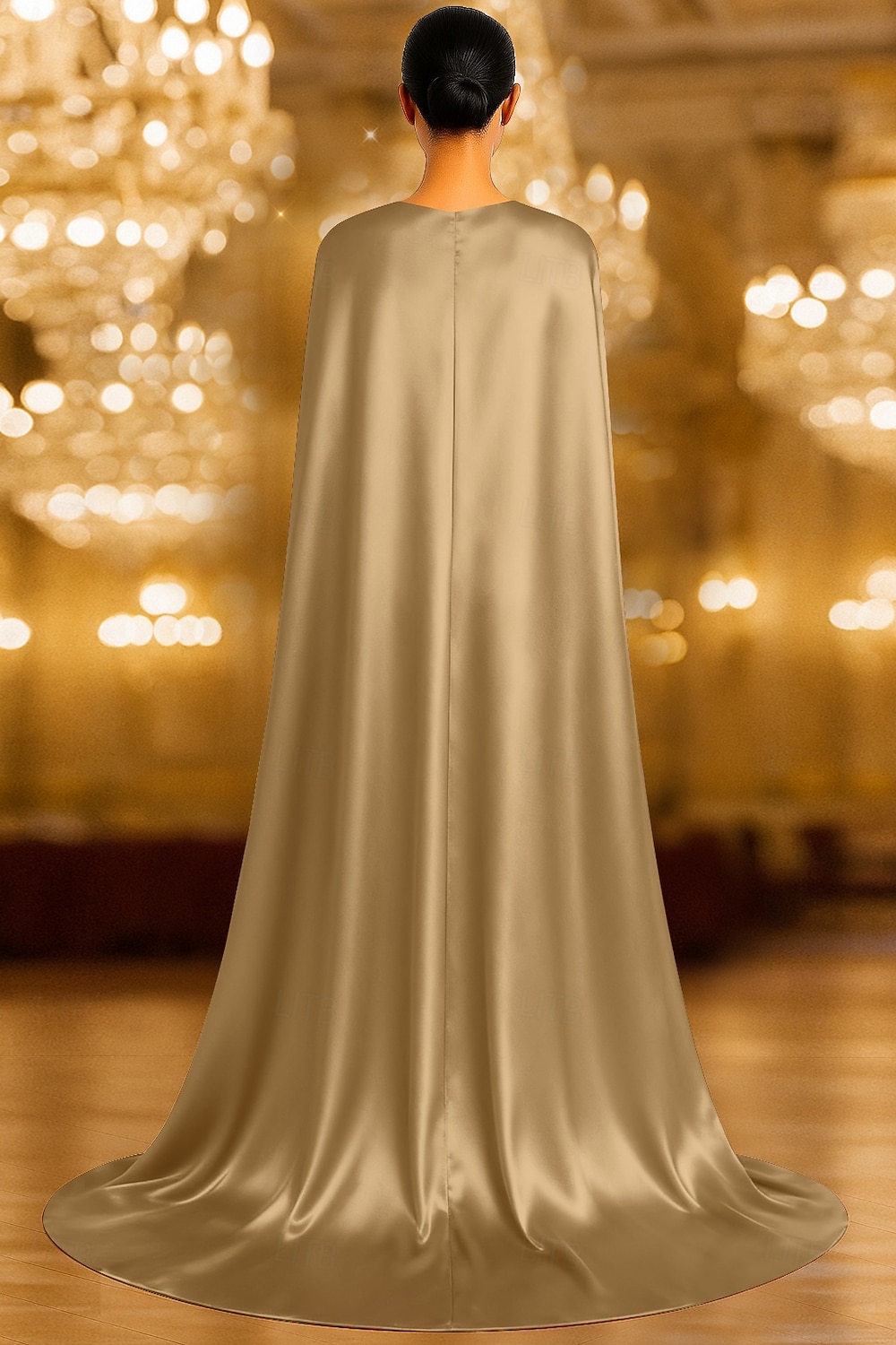 Schlauchkleid Bodenlang Ballkleid mit Cape Abendkleid Festliche Kleidung Elegant Vintage Glitzernd Ärmellos Rundhalsausschnitt Formell Hochzeit Champagnerfarbenes Brautmutterkleid Satin 2025 - $169.99 –P2