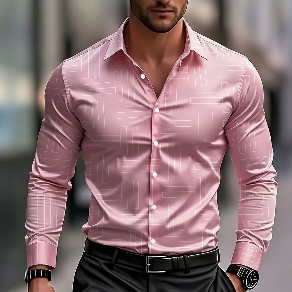 Homme Grille / Carreaux Formes Géométriques Chemise Chemise en satin Chemise habillée manche longue Mode Décontractée Vacances Tenue Quotidienne Été Printemps Automne Col Rabattu Impression 3D de 2025 ? $27.99 –P4