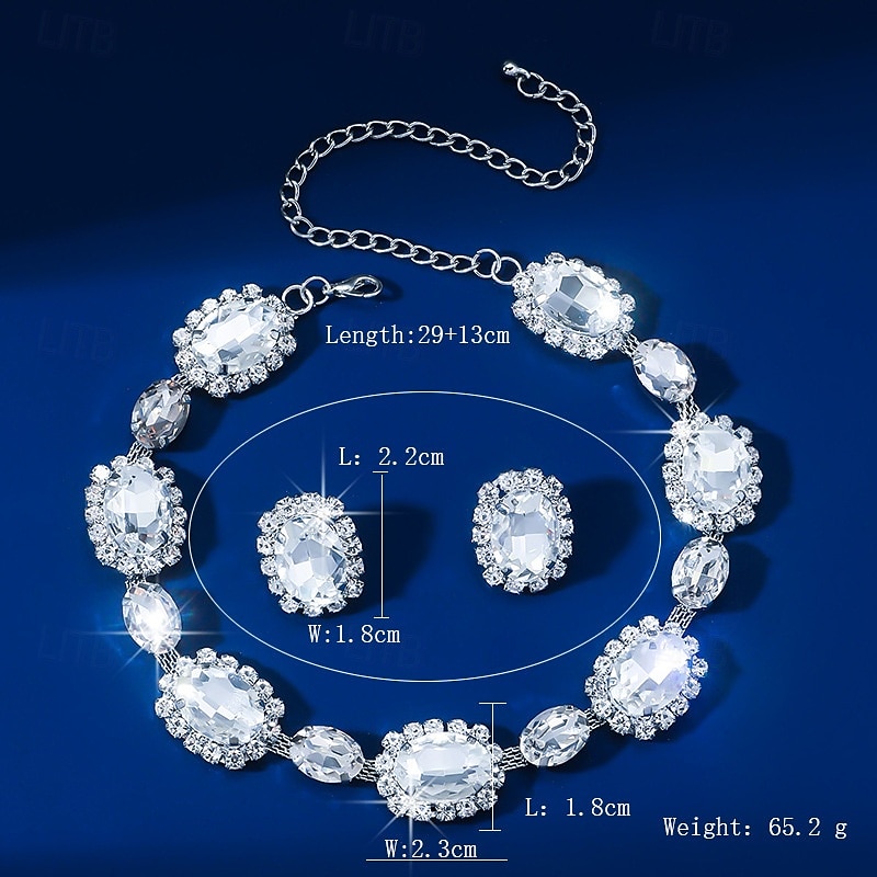 Naisten värikäs kristallikorusetti, kimalteleva strassi kaulakoru ja korvakorusetti juhliin, häihin &iltatilaisuudet, ylelliset asusteet 2025 - $18.99 –P4