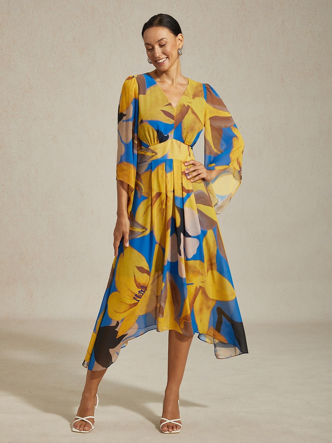 שמלת מקסי לנשים שיפון הדפס פרחוני מופשט שקוף זורם קז'ואל יעד חתונה אורחת חופשה טיולים נופש אביב קיץ סתיו 2025 - $141.99 –P2