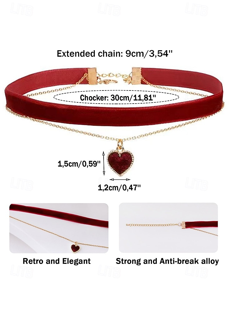 Women's Velvet Heart Pendant Choker Necklace - Elegant Double-Layer Gold Chain with Red Heart for Christmas and Holiday Parties 2026 - $5.99 –P10