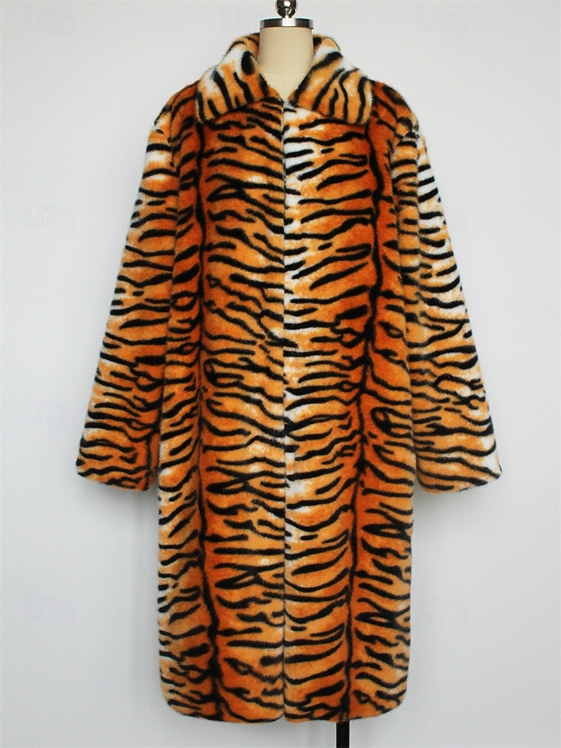 Herre Vinterjakke Fuskepels Feriereise Daglig Hold Varm Fleece Høst Vinter Tigerpels Mote Gatemote Knaphul Lang Oransje Jakker 2026 - $70.99 –P7