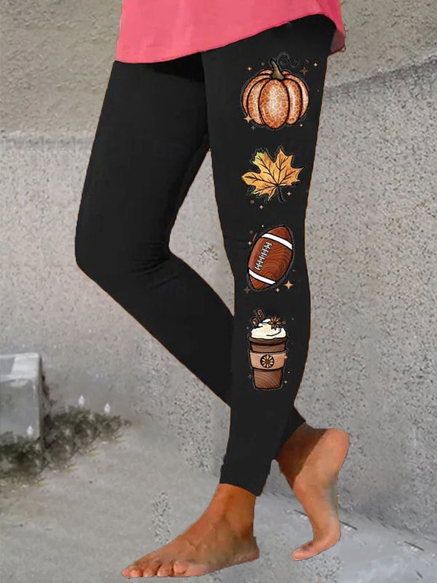 Women's Leggings Vacation Vintage Fashion Ankle-Length High Waist Graphic Pumpkin Printing Soft Breathable Stretchy Formal Outdoor Vacation rice white Orange Brown Spring Fall Winter Slim Fit 2026 - $21.99 –P2