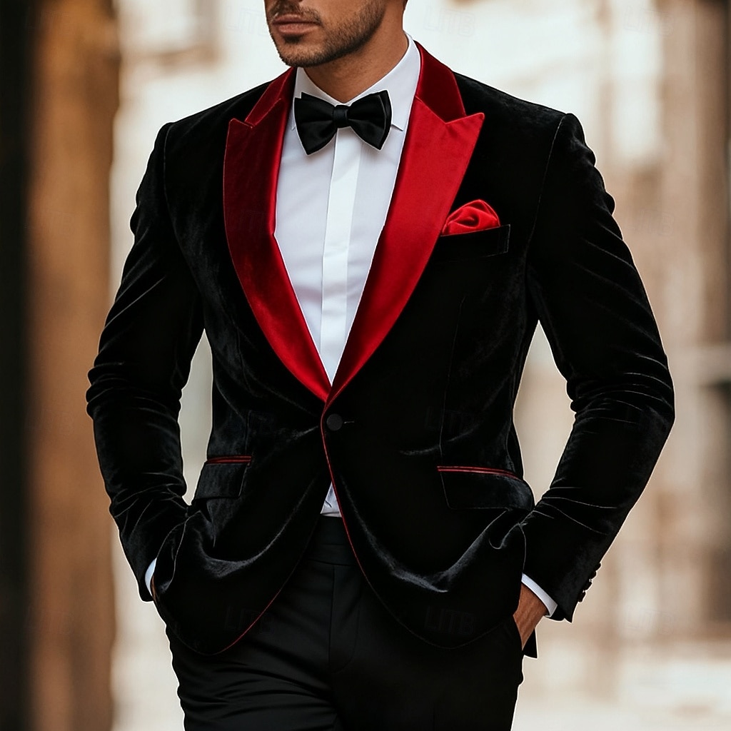 Herre Blazer jakke ملابس السهرة للرجال Formell Bryllup Jul Lomme Jul Fest Høst vinter Alle årstider Fløyel Ensfarget Grunnleggende Enkelt Brystet Enn-knapp Blazer Svart 2025 - $79.99 –P1