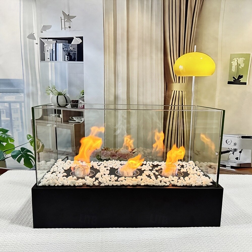 skleněný velký stolní krb přenosný ohniště s miskou na oheň, čisté hoření bioetanolu, bezodvětrávací krb pro vnitřní i venkovní terase, párty 2026 - $128.99 –P12