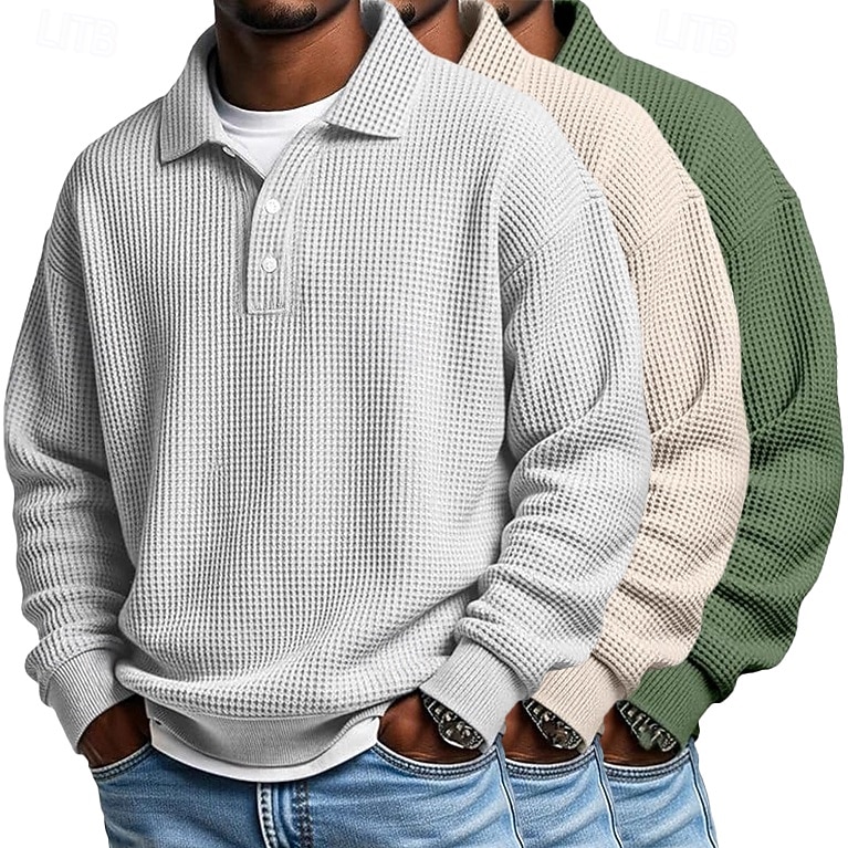 Herren Waffel-Poloshirts Textur Formell Geschäft Klassisch Langarm Mode Einfarbig Einfach 3 Teile Mehrfachpackung Herbst Frühling & Herbst Ganzjahres Lässiger Schnitt 1# 2# 3# 4# 5# 6# 2026 - $62.99 –P5