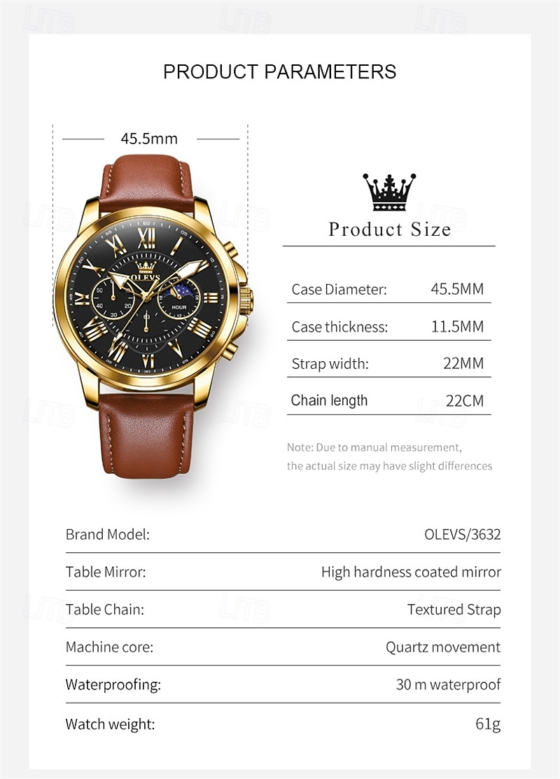 The New Olevs Brand Men'S Business Watch With Luminous Small Three Hands Moon Phase Display Multi-Functional Chronograph Three-Eye Casual Waterproof And Fashionable Quartz Watch Men'S Sports Wrist 2025 - $28.99 –P12