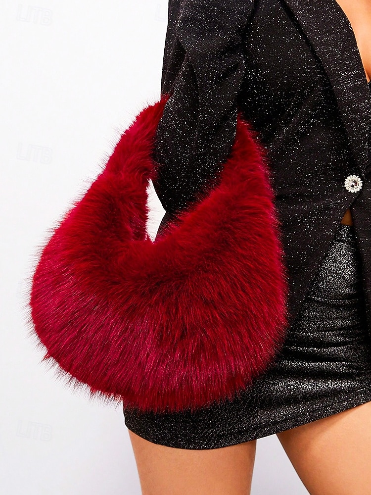 Women's Handbag Shoulder Bags Faux Fur Christmas Party Casual Zipper Lightweight Solid Color Almond Black Pink 2026 - $14.99 –P2