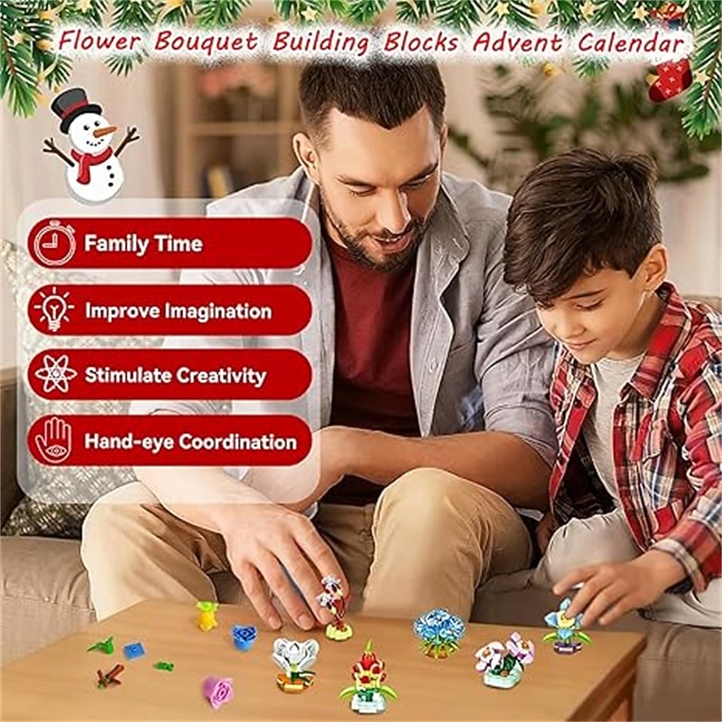 Адвент-календарь, цветочные букеты, строительные блоки для детей, 24-дневный рождественский подарочный календарь с 24 красочными цветочными букетами, сделанными из строительных блоков, рождественский 2025 - $36.99 –P5