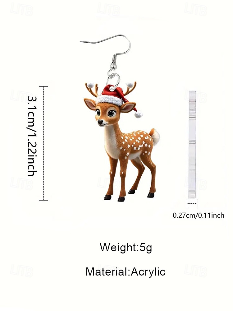 2026年 女性用クリスマスギフトアクリルトナカイイヤリング、サンタ帽子付きのかわいいホリデーデザイン、パーティーや集まりのための楽しいお祝いのアクセサリー  コレクション – $5.99 –P5