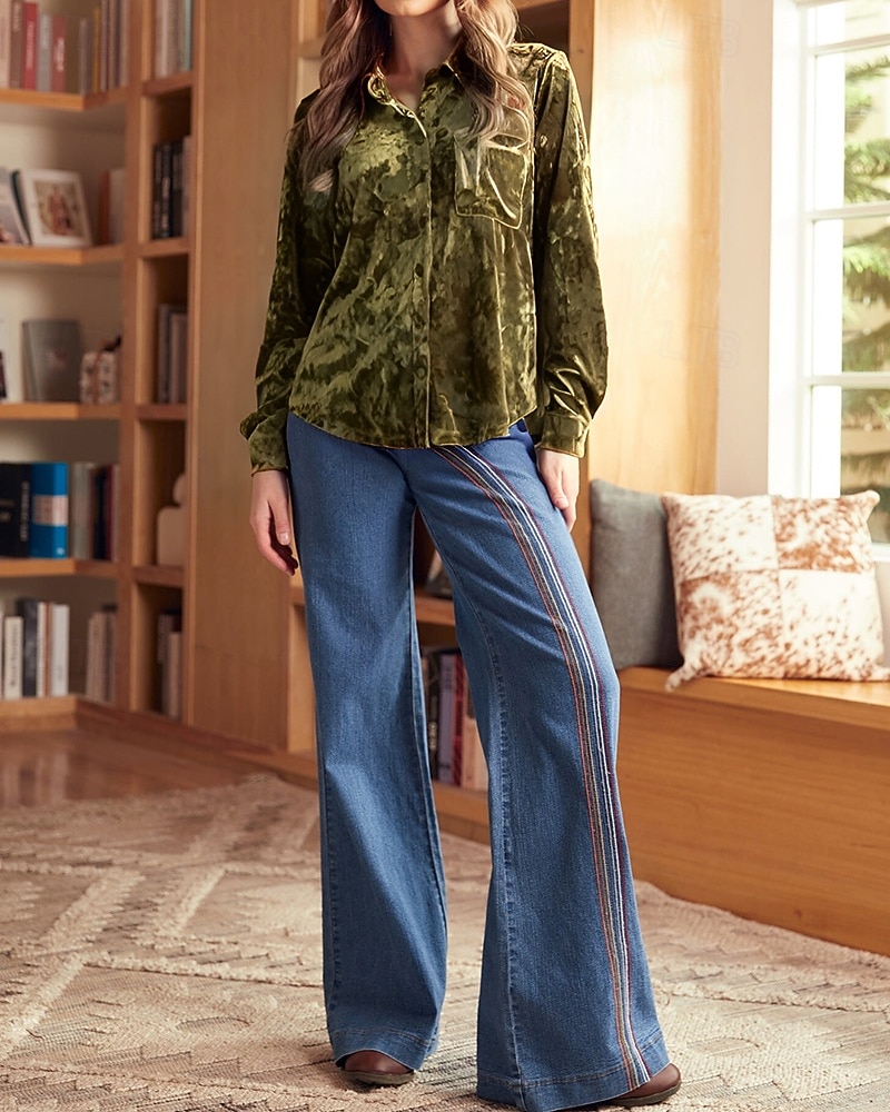 Γυναικεία Βελούδο Κομψή Φιλάρεσκος Μπλούζα Κουμπιά Σκέτο Βοημία Βίντατζ Καθημερινά Μακρυμάνικο Κολάρο Πουκαμίσου Κανονικά μπλουζάκια Καθημερινά Βραδινό Ρούχα για Πάρτυ Αργίες 2026 - $37.99 –P1