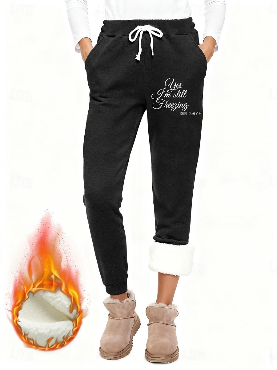 Damskie Spodnie polarowe Spodnie Moda Podstawowy Codzienny Pełna długość Wysoka talia Litera Ściągana na sznurek Kieszeń Elastyczny pas Keep Warm Odporność na wiatr Wygodne Elastyczny Urlop Ulica 2026 - $26.99 –P3