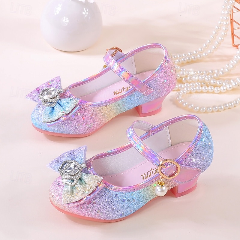 Csillámos, szivárványszínű lányka balerinacipők masnival és gyöngy bokapánttal – aranyos hercegnői cipők 2026 - $42.99 –P1