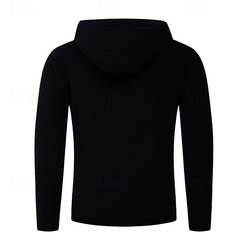 Herren Pullover Strickpullover Gerippt Stricken Normale Oberteile Knöpfe Gestrickt Einfach Mit Kapuze Mode Basic Urlaub Alltagskleidung Bekleidung Herbst Winter Schwarz Hellgrau S M L 2026 - QAR 185.61 –P12