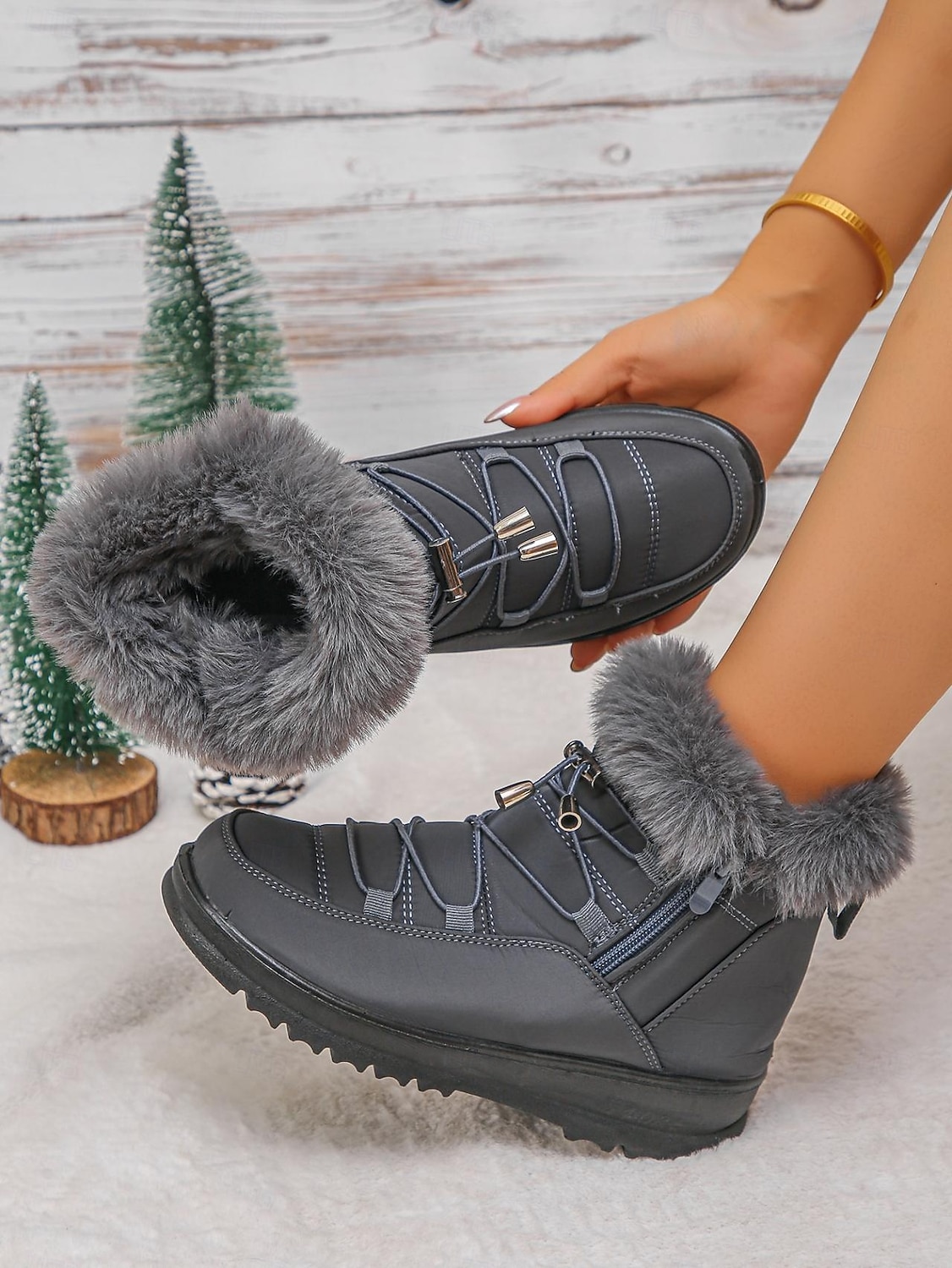 wasserdichte Schneestiefel für Damen mit Kunstfellfutter – Winterstiefel zum Schnüren mit Reißverschluss und verstellbaren Schnürsenkeln, in mehreren Farben erhältlich 2026 - $34.99 –P1