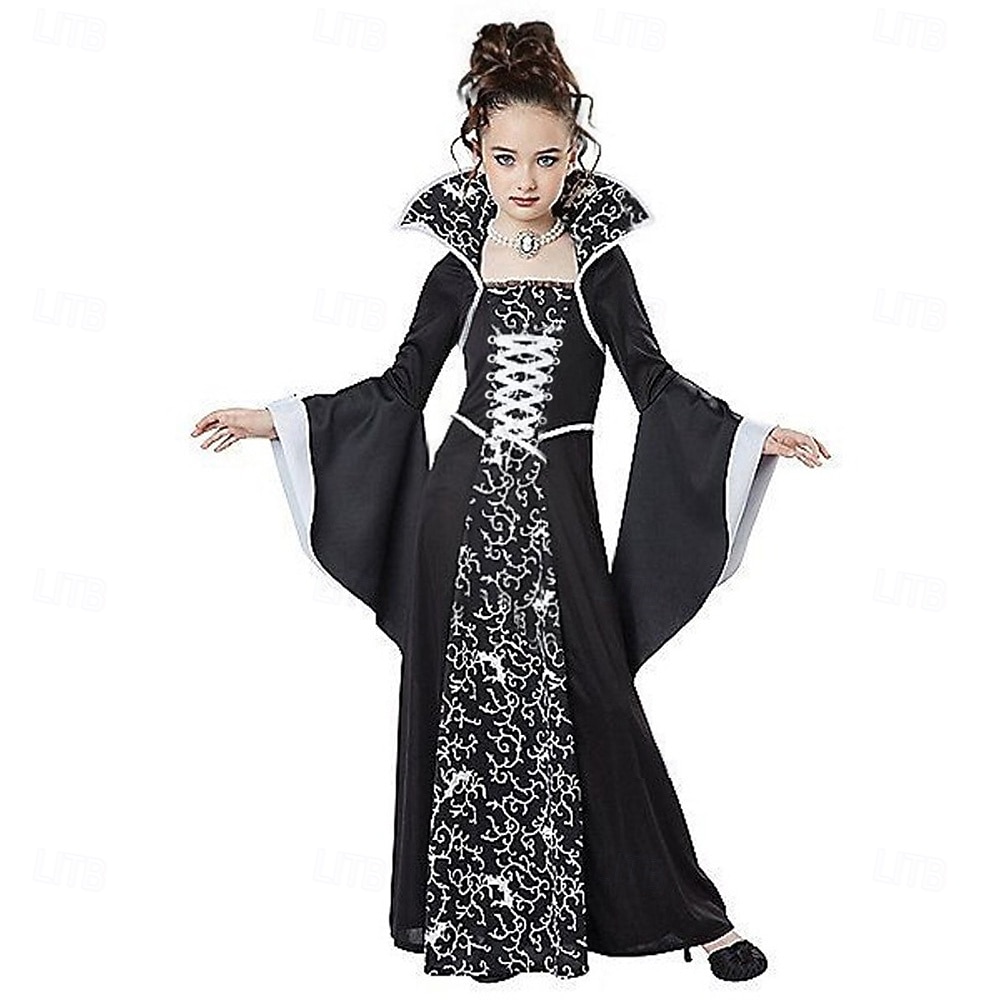 ילדים בנות שמלה גראפי ילדי תחפושת מכשפה שרוול ארוך מפלגה ליל כל הקדושים דפוס בסיסי תחפושות כותנה א-סימטרי שמלה עם כיווץ במותן קיץ אביב סתיו 4-12 שנים לבן יין 2025 - $22.99 –P4