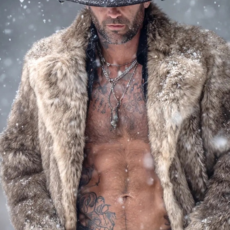 Herr Vinterjacka Fuskpälskappa Semester Dagligen Håller värmen Fleece Vinter Slät Mode Streetwear Kavajslag Normal Kamel Jacka 2026 - $63.99 –P2