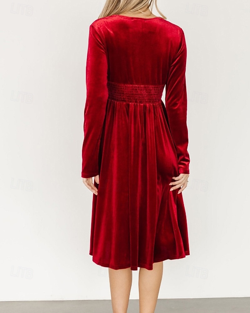 Damen Midikleid Samtkleid Partykleid Cocktailkleid Elegant Modern Party Abendgesellschaft Normale Passform Einfach Langarm V Ausschnitt Schwarz Rote Dunkelgrün Herbst Winter 2025 - $32.39 –P11