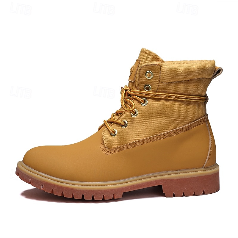 Yellow Faux Leather Men's Work Boots with Lace-Up Design – Durable and Stylish Footwear for Outdoor Activities and Work Environments 2025 - $59.99 –P5