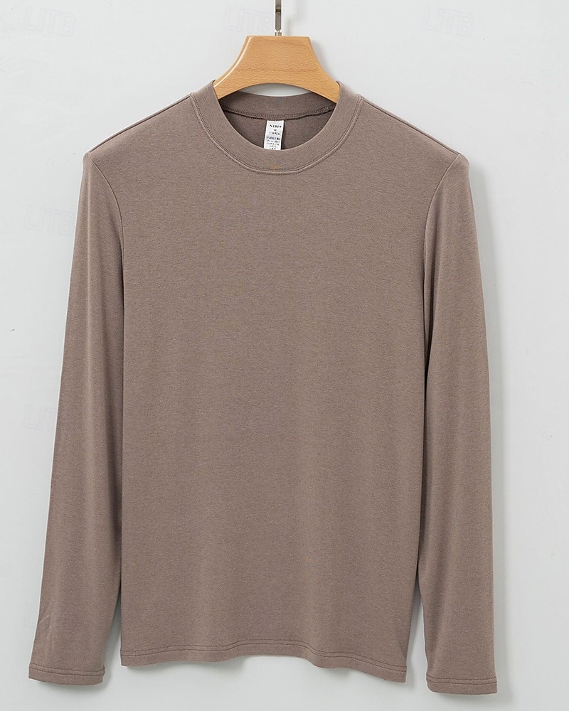 Men's Baselayer Thermal Shirts Long Sleeve Crew Neck Top Outdoor Thermal Warm Winter Autumn / Fall Polyester Black Khaki Beige Gym Workout Traveling 2026 - $35.99 –P4